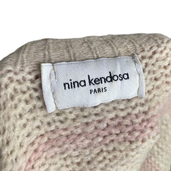 Nina Kendosa Paris Sweater Womens OS 3/4 Sleeve Wool Blend Preppy Boxy Striped - Picture 3 of 9